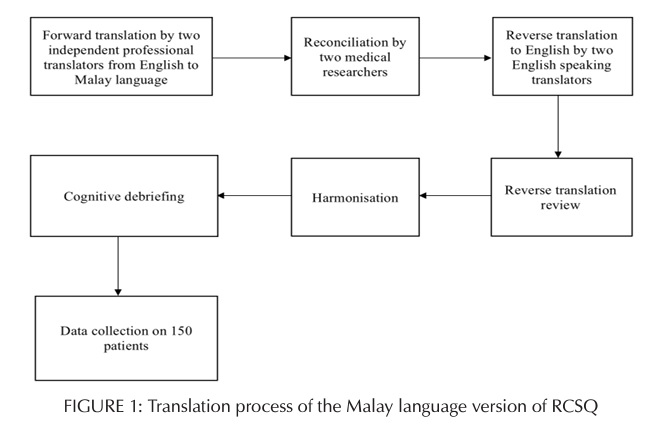 FIGURE 1: Translation process of the Malay language version of RCSQ