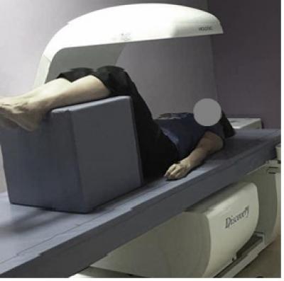 Figure 1: Position for spine BMD measurement by DXA